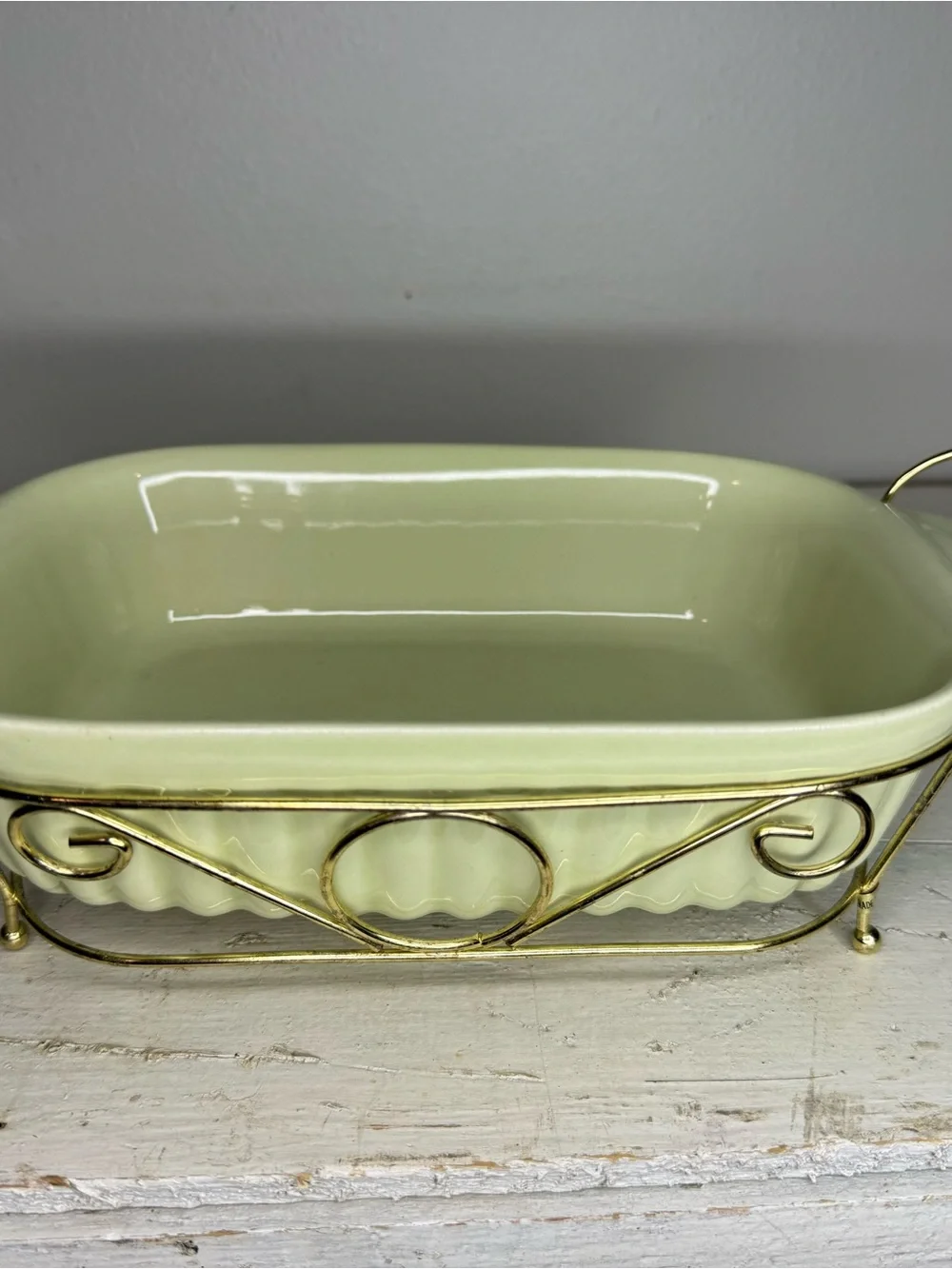 VTG Pfaltzgraff FTDA 1983 Pale Green 32 Oz. Casserole Dish W/ Wire Rack Holder